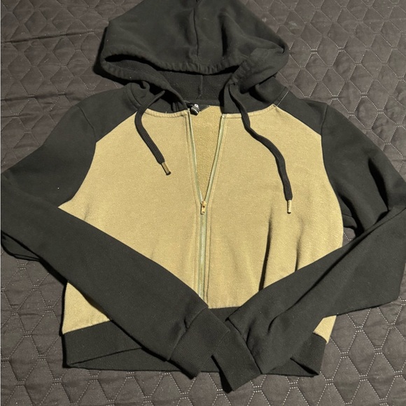 Tops - Black and Olive Zip-Up Hoodie - Women Tops